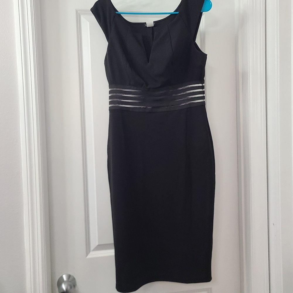VENUS Black Sheath Dress with Satin Waistband